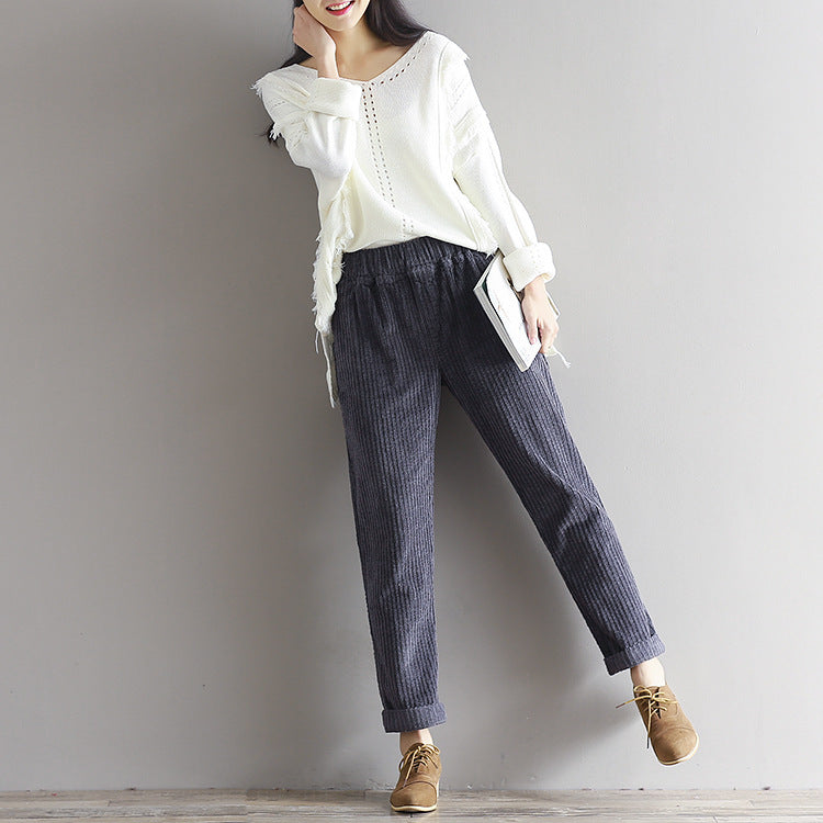 Large Size Women's Loose Corduroy Pants for Autumn & Winter