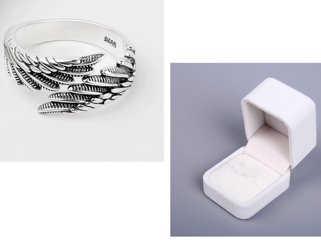 Love Couple Silver Ring with Angel Wings