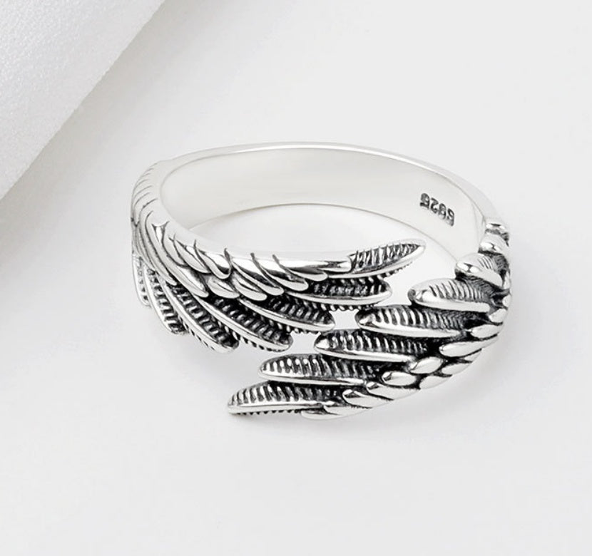 Love Couple Silver Ring with Angel Wings