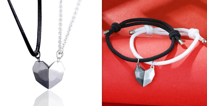 Minimalist Magnetic Heart Pendant Necklace Set