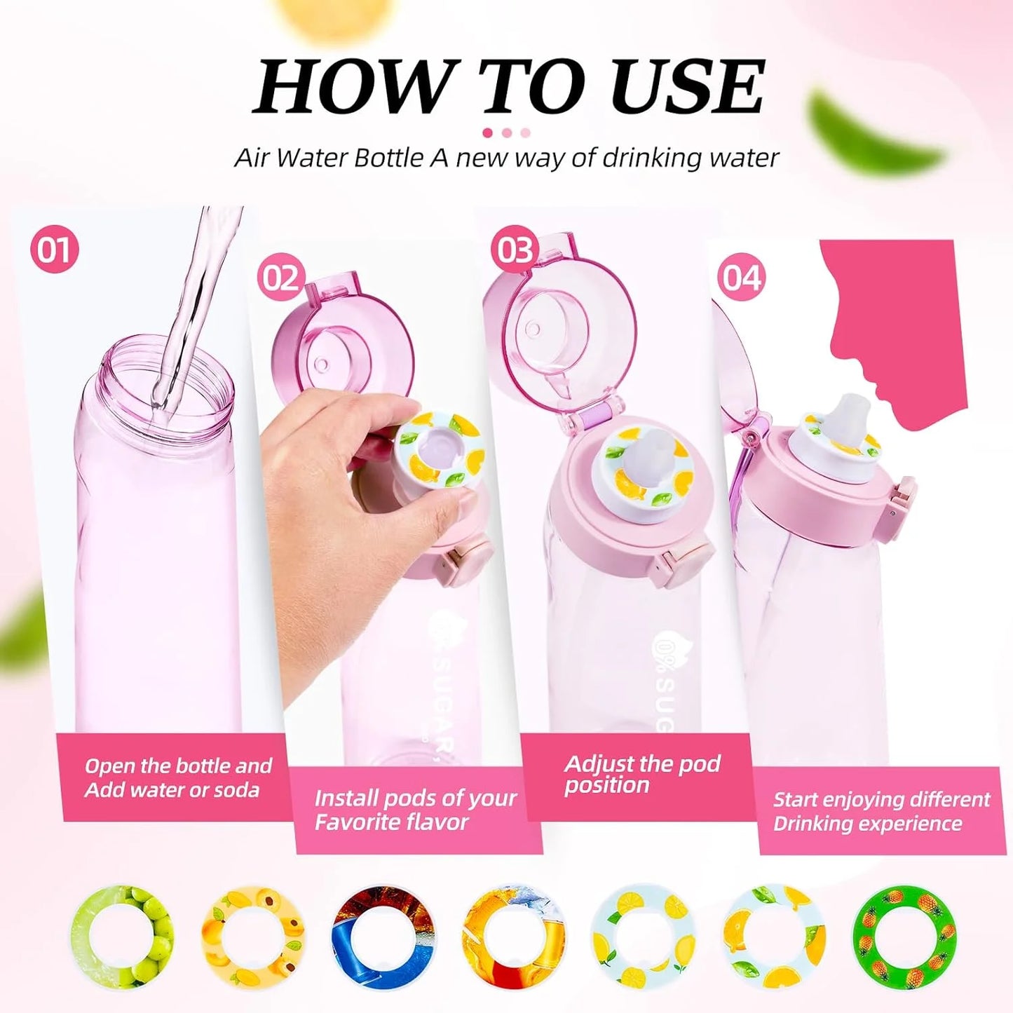 Sport Water Bottles With 7 Different Flavored Pods