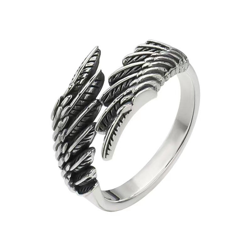 Love Couple Silver Ring with Angel Wings