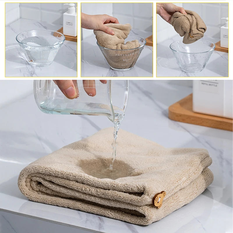Microfiber Hair Towel Wrap with Button – Super Absorbent, Fast-Drying Hair Care Cap for Women