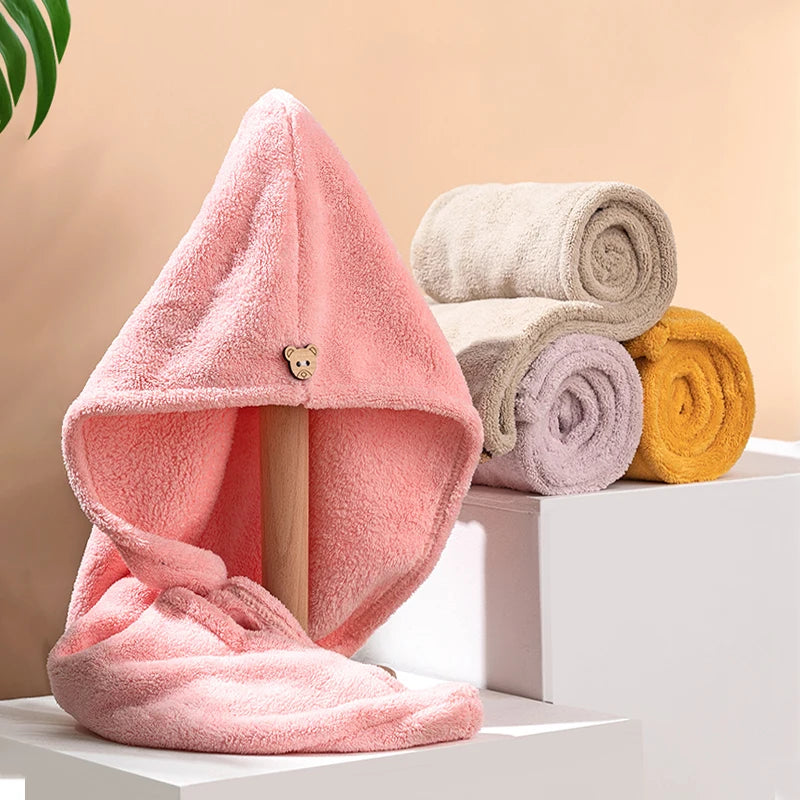 Microfiber Hair Towel Wrap with Button – Super Absorbent, Fast-Drying Hair Care Cap for Women
