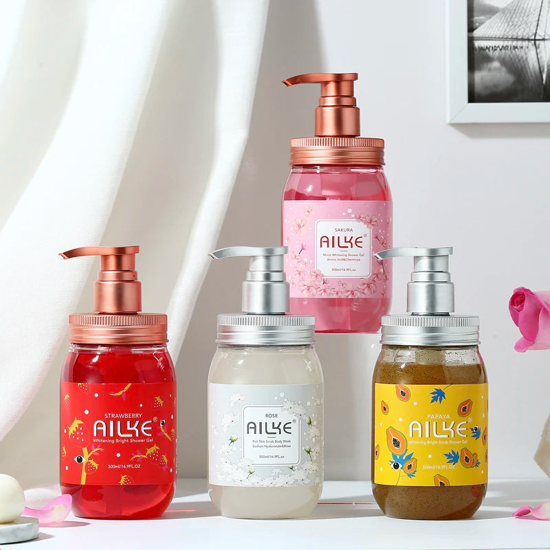 AILKE Whitening Shower Gel – Brightening & Exfoliating Body Wash for Oil Control, Suitable for Both Women and Men