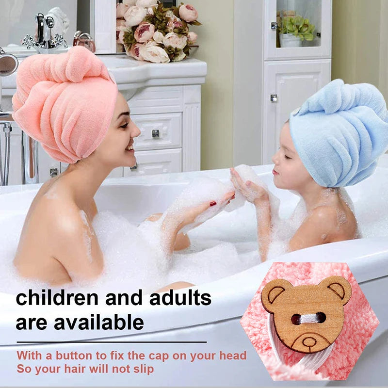 Microfiber Hair Towel Wrap with Button – Super Absorbent, Fast-Drying Hair Care Cap for Women
