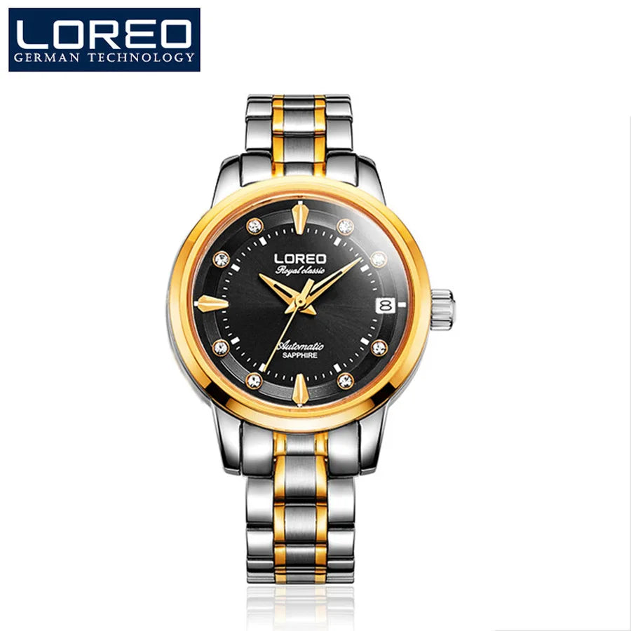 LOREO Sapphire Women's Fashion Automatic Mechanical Watch - Leather Band, Casual, Waterproof Wristwatch Gift