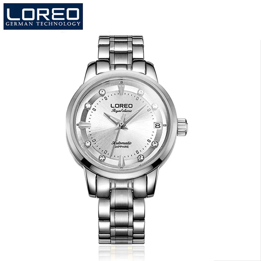LOREO Sapphire Women's Fashion Automatic Mechanical Watch - Leather Band, Casual, Waterproof Wristwatch Gift