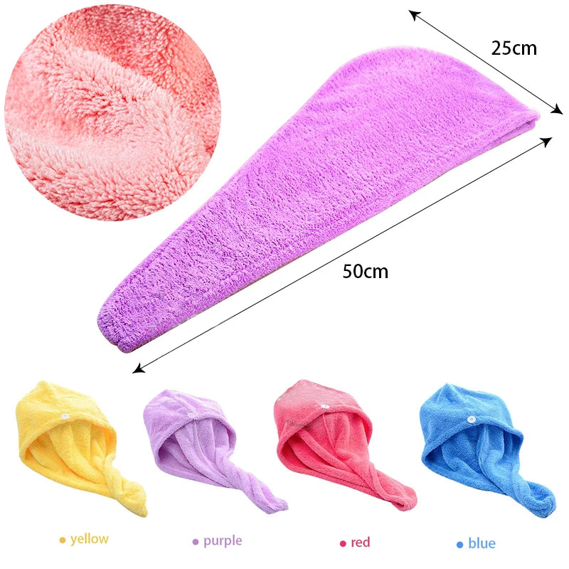 Microfiber Hair Towel Wrap with Button – Super Absorbent, Fast-Drying Hair Care Cap for Women