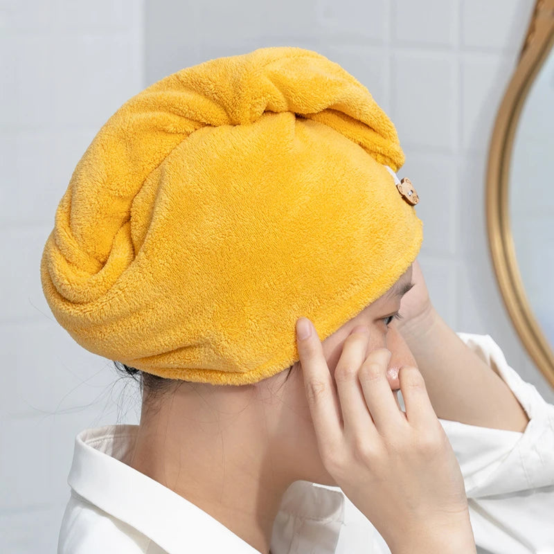 Microfiber Hair Towel Wrap with Button – Super Absorbent, Fast-Drying Hair Care Cap for Women