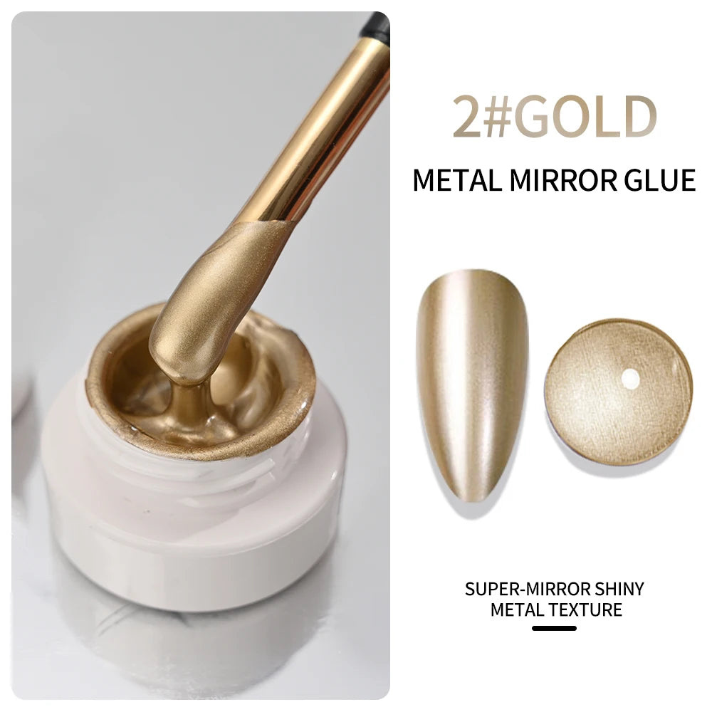 Metallic Gold Mirror Effect Gel Nail Polish - French Art & Glitter UV Gel