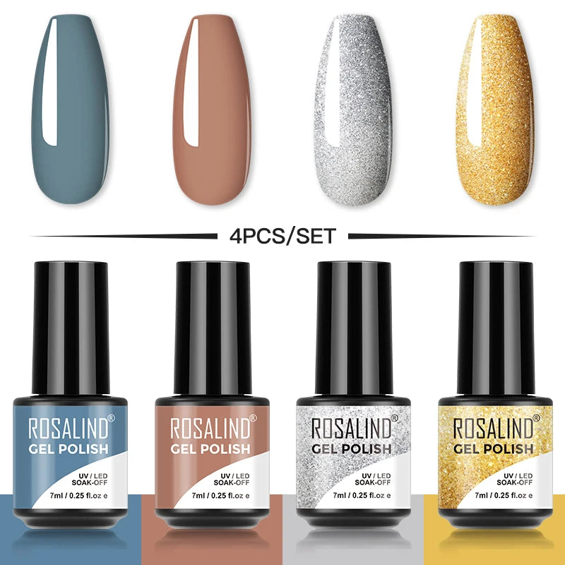 ROSALIND 6PCS Nail Gel Polish Set for Manicure & Nail Art Design, Soak Off Semi-Permanent UV Hybrid Varnish