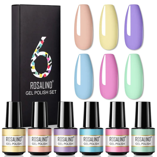 ROSALIND 6PCS Nail Gel Polish Set for Manicure & Nail Art Design, Soak Off Semi-Permanent UV Hybrid Varnish
