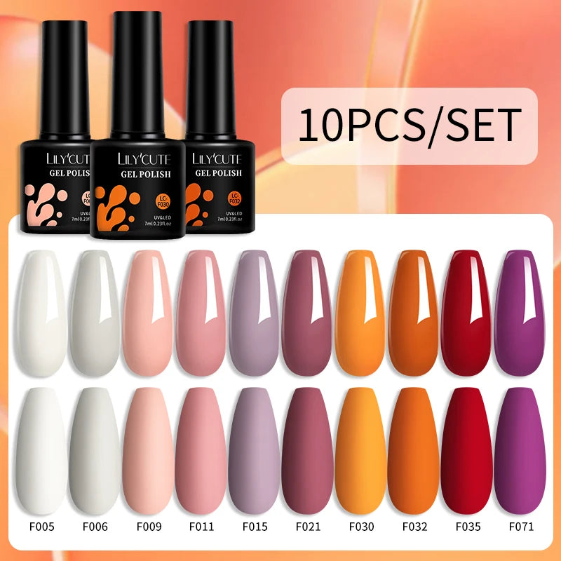 LILYCUTE 10PCS Gel Nail Polish Set, Brown Earth & Coffee Color Series, Semi-Permanent UV LED Soak Off Nail Gel