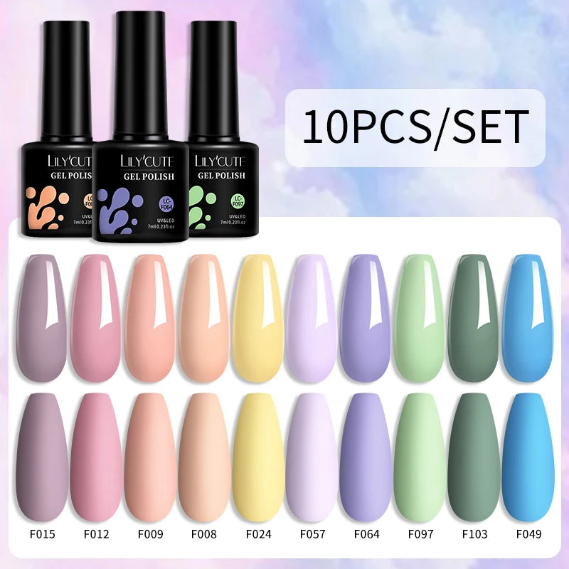 LILYCUTE 10PCS Gel Nail Polish Set, Brown Earth & Coffee Color Series, Semi-Permanent UV LED Soak Off Nail Gel