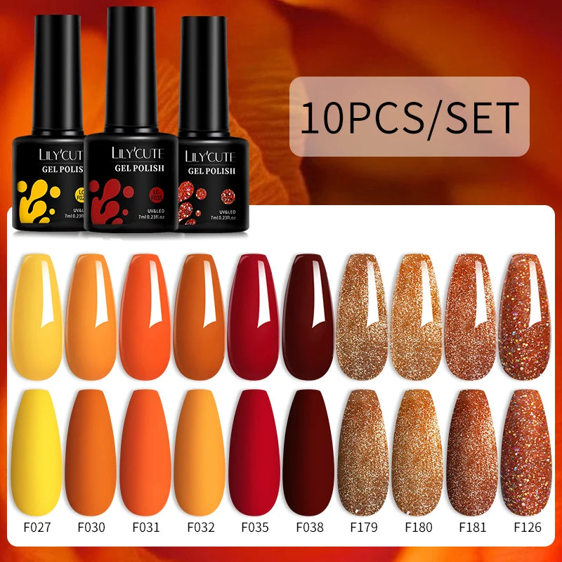 LILYCUTE 10PCS Gel Nail Polish Set, Brown Earth & Coffee Color Series, Semi-Permanent UV LED Soak Off Nail Gel