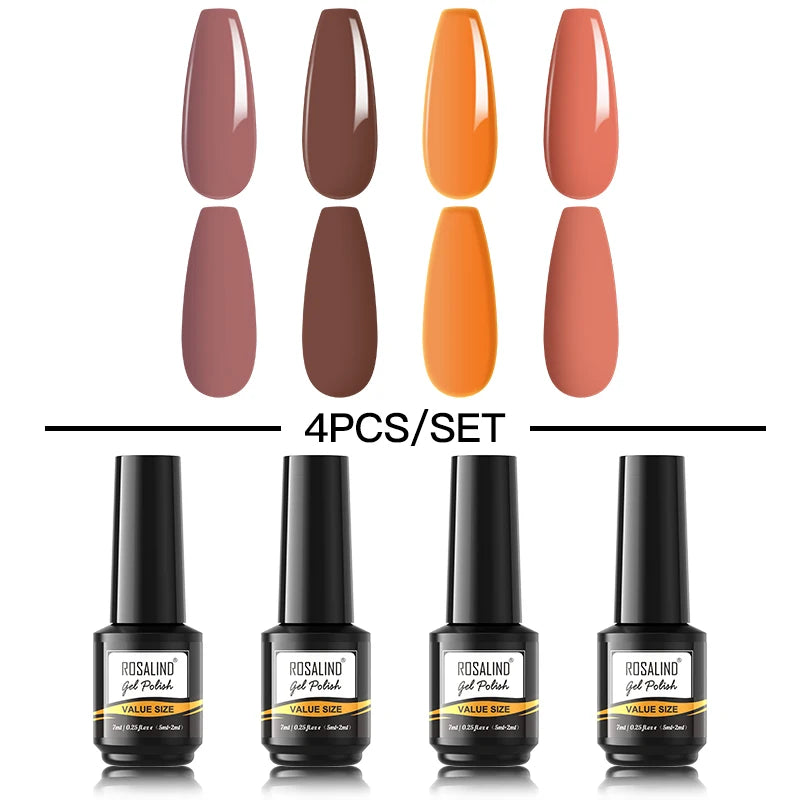 ROSALIND 6PCS Nail Gel Polish Set for Manicure & Nail Art Design, Soak Off Semi-Permanent UV Hybrid Varnish