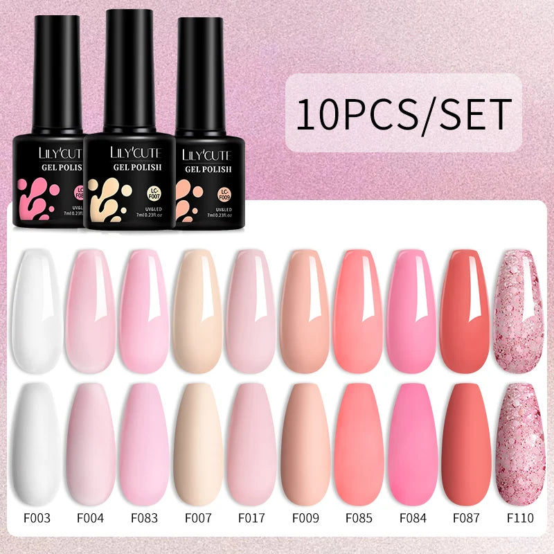 LILYCUTE 10PCS Gel Nail Polish Set, Brown Earth & Coffee Color Series, Semi-Permanent UV LED Soak Off Nail Gel