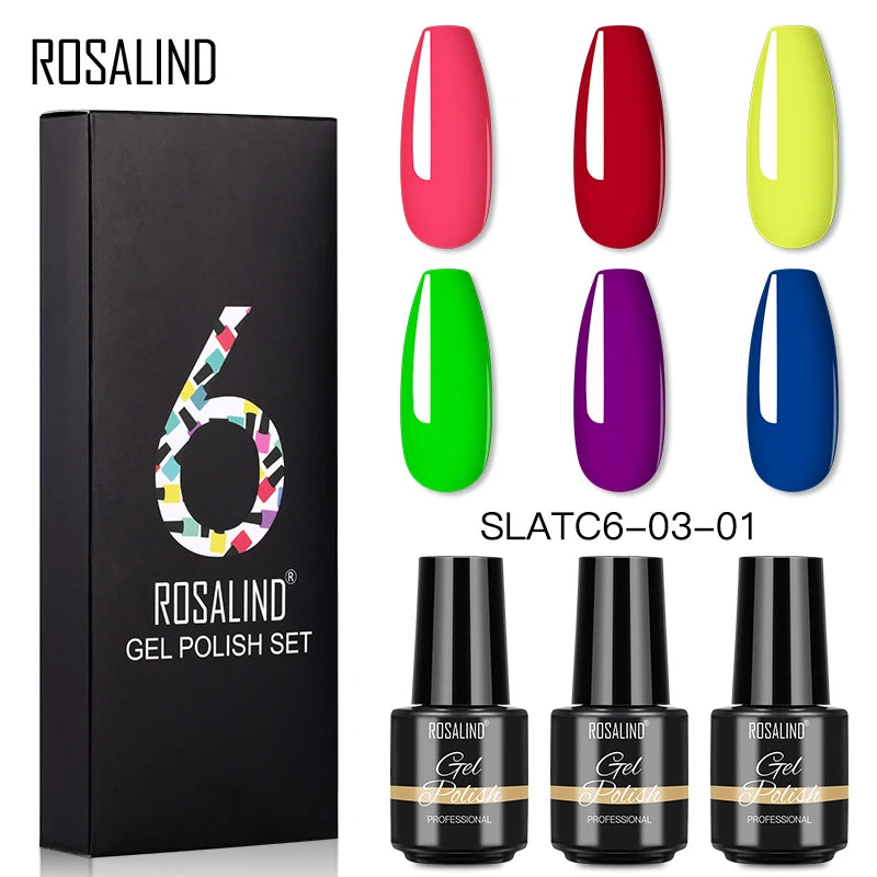 ROSALIND 6PCS Nail Gel Polish Set for Manicure & Nail Art Design, Soak Off Semi-Permanent UV Hybrid Varnish