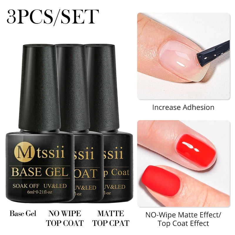 6Pcs Gray Gel Nail Polish Set - Moonlight Colors with Glitter, Semi-Permanent Varnish, Soak-Off UV Gel Manicure Base & Top Coat