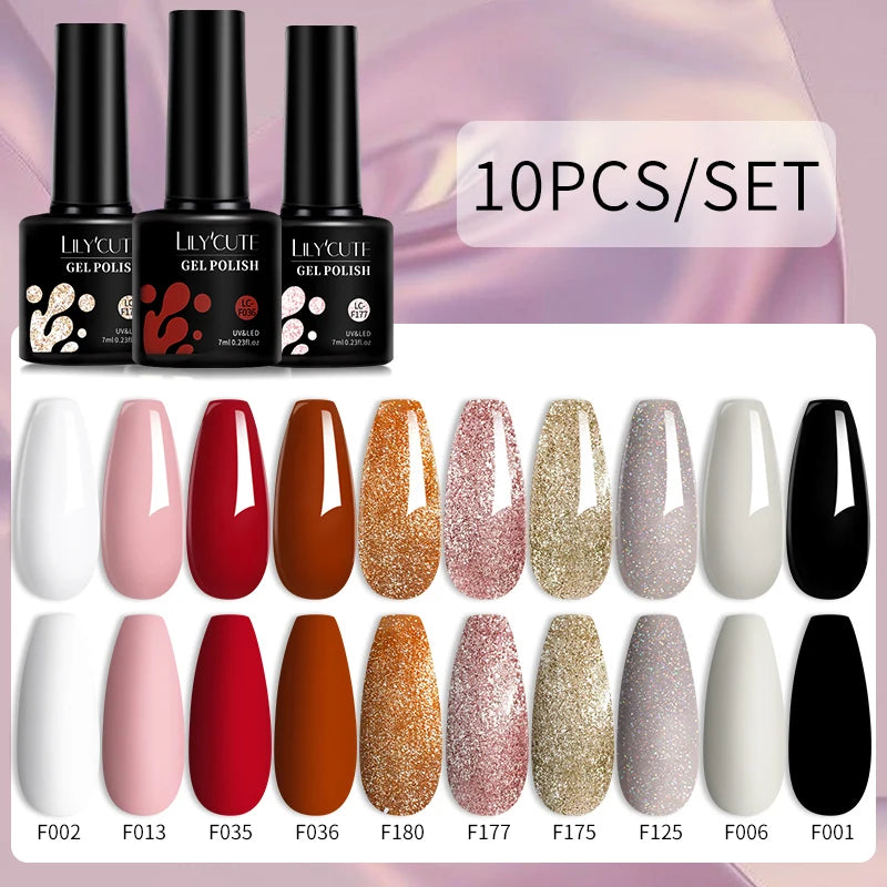 LILYCUTE 10PCS Gel Nail Polish Set, Brown Earth & Coffee Color Series, Semi-Permanent UV LED Soak Off Nail Gel