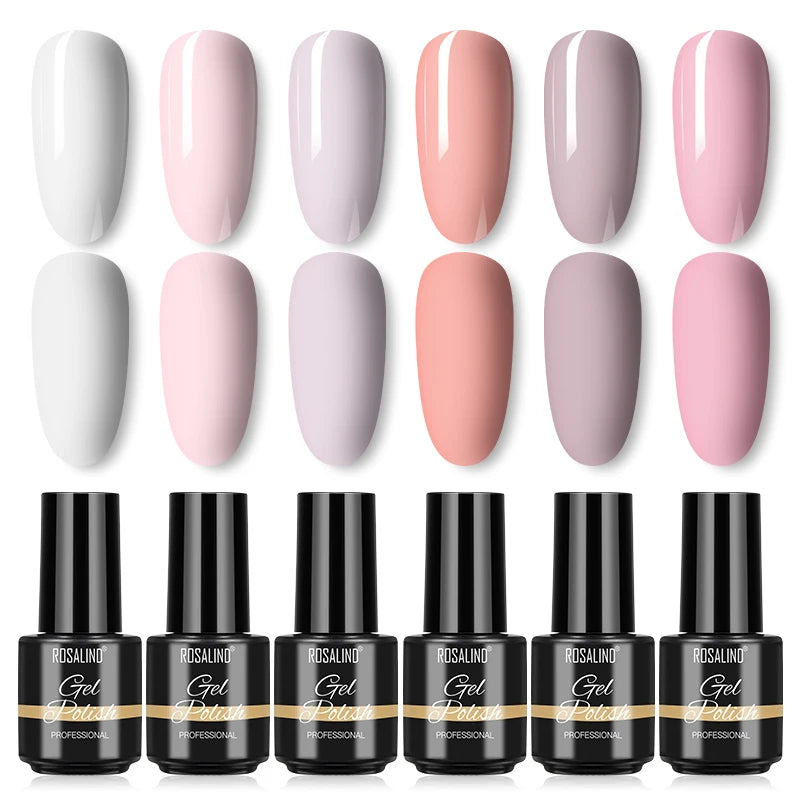 ROSALIND 6PCS Nail Gel Polish Set for Manicure & Nail Art Design, Soak Off Semi-Permanent UV Hybrid Varnish
