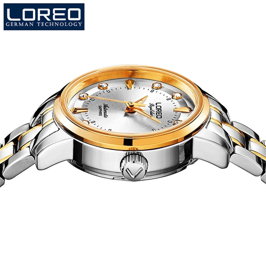 LOREO Sapphire Women's Fashion Automatic Mechanical Watch - Leather Band, Casual, Waterproof Wristwatch Gift