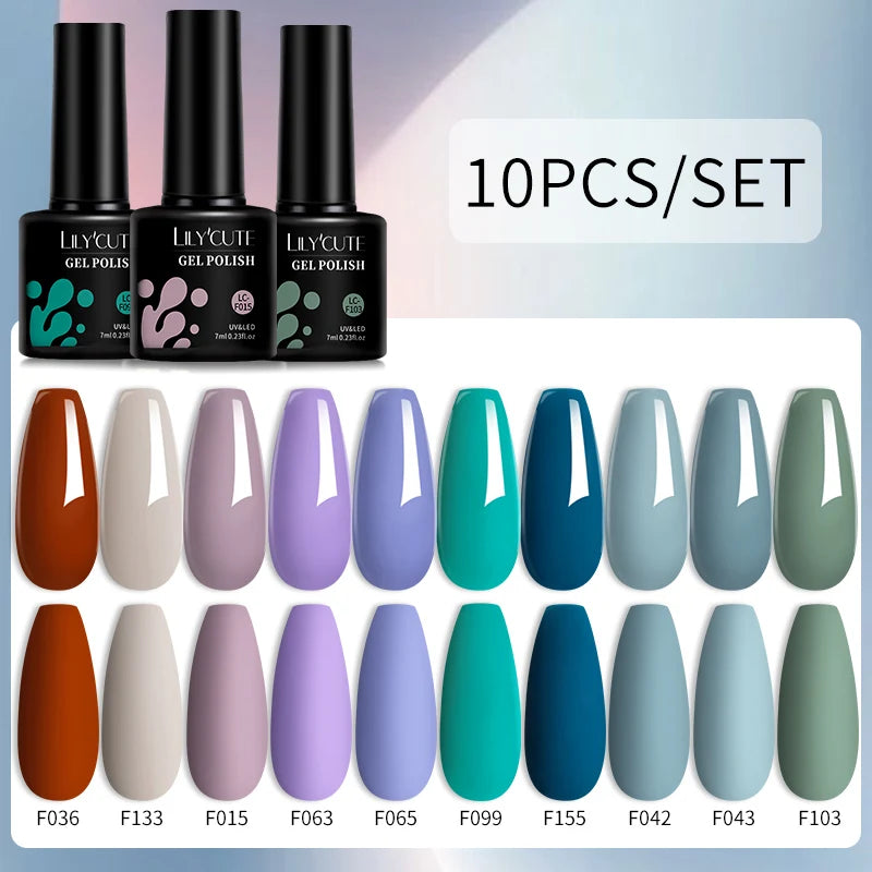 LILYCUTE 10PCS Gel Nail Polish Set, Brown Earth & Coffee Color Series, Semi-Permanent UV LED Soak Off Nail Gel