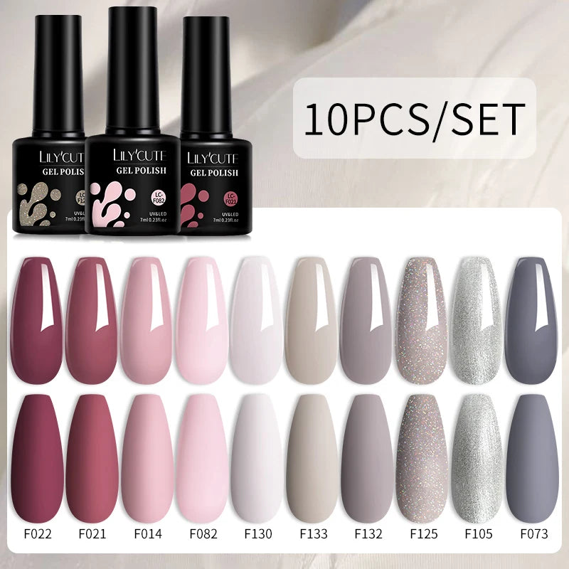 LILYCUTE 10PCS Gel Nail Polish Set, Brown Earth & Coffee Color Series, Semi-Permanent UV LED Soak Off Nail Gel