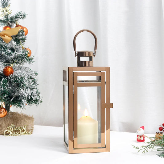 Stainless Steel Rose Gold Candle Holder Lantern