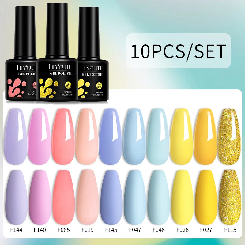 LILYCUTE 10PCS Gel Nail Polish Set, Brown Earth & Coffee Color Series, Semi-Permanent UV LED Soak Off Nail Gel