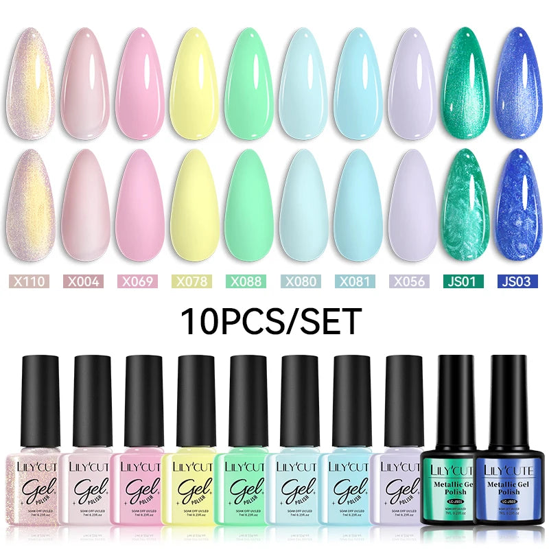 LILYCUTE 10PCS Gel Nail Polish Set, Brown Earth & Coffee Color Series, Semi-Permanent UV LED Soak Off Nail Gel