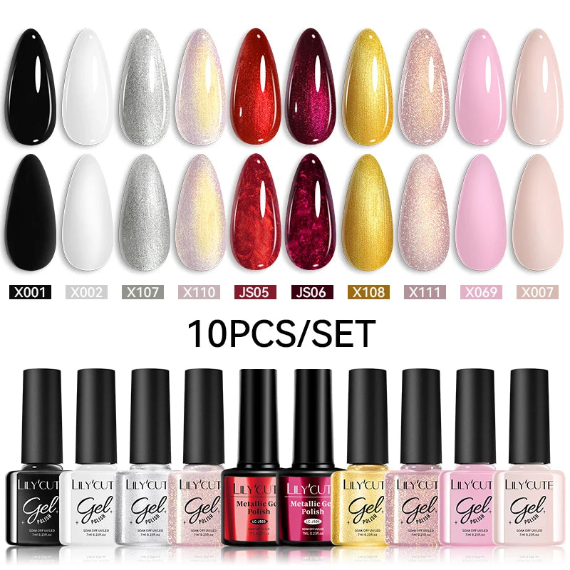 LILYCUTE 10PCS Gel Nail Polish Set, Brown Earth & Coffee Color Series, Semi-Permanent UV LED Soak Off Nail Gel