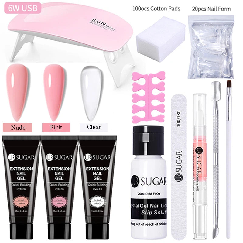 15ml Nail Extension Gel Set with 6W LED Lamp Full Manicure Kit for Quick Extensions
