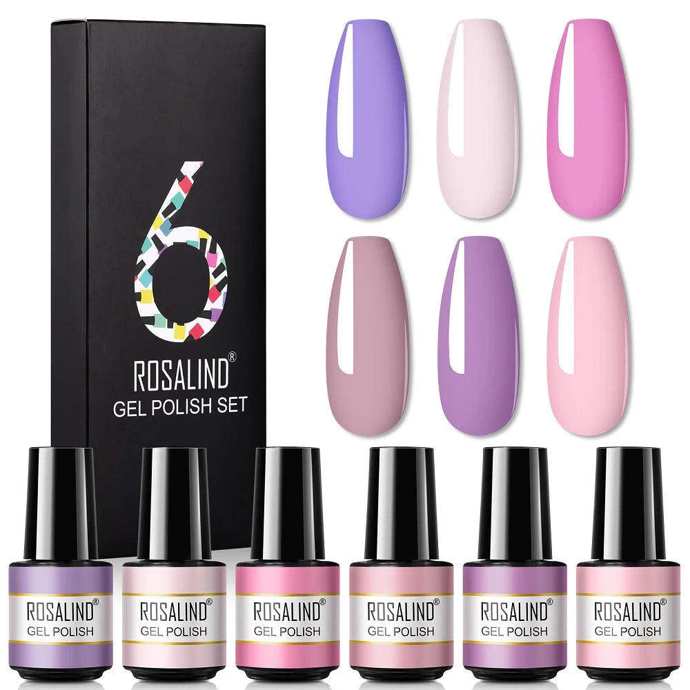 ROSALIND 6PCS Nail Gel Polish Set for Manicure & Nail Art Design, Soak Off Semi-Permanent UV Hybrid Varnish