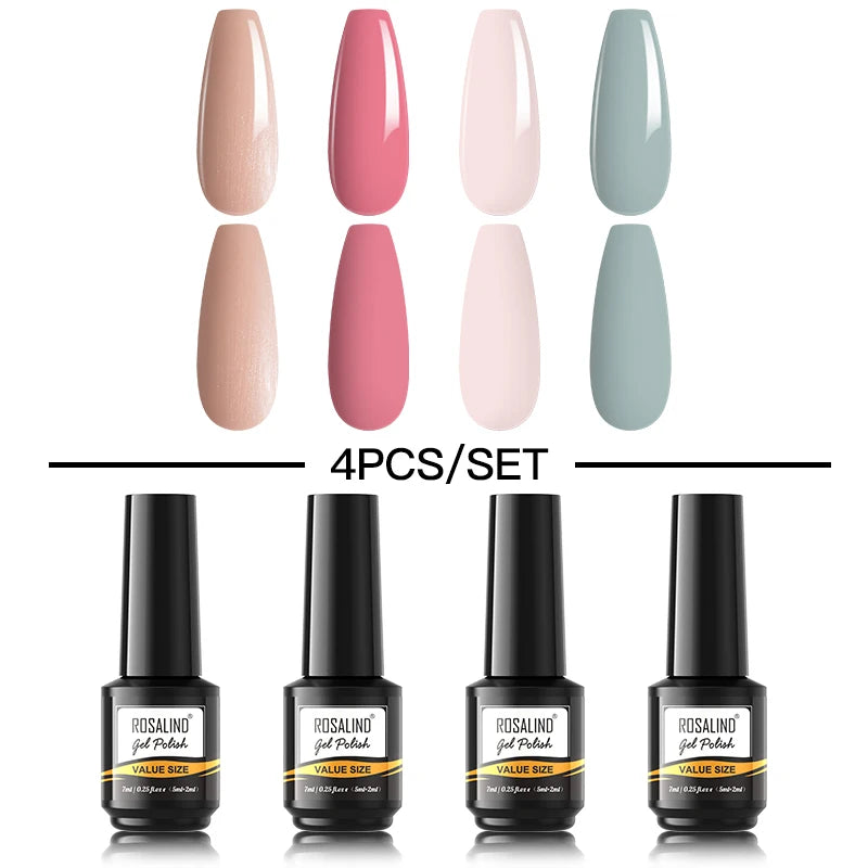 ROSALIND 6PCS Nail Gel Polish Set for Manicure & Nail Art Design, Soak Off Semi-Permanent UV Hybrid Varnish
