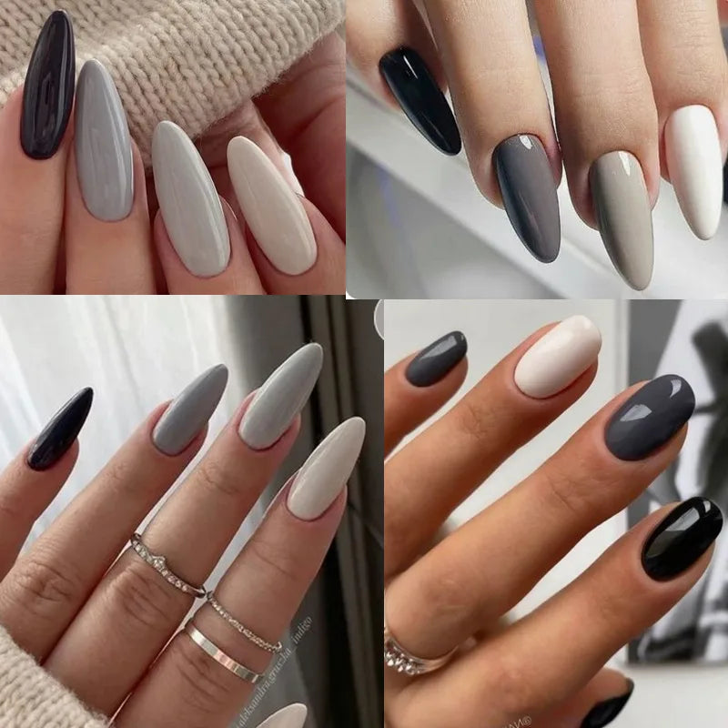 6Pcs Gray Gel Nail Polish Set - Moonlight Colors with Glitter, Semi-Permanent Varnish, Soak-Off UV Gel Manicure Base & Top Coat