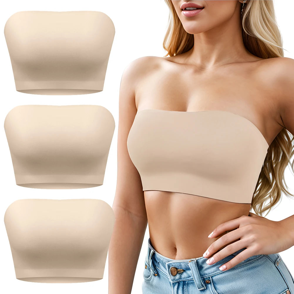 Sexy Seamless Strapless Tube Bra – Ultra-Thin Silicone, Non-Slip, Half Cup Lingerie for Off-Shoulder Dresses