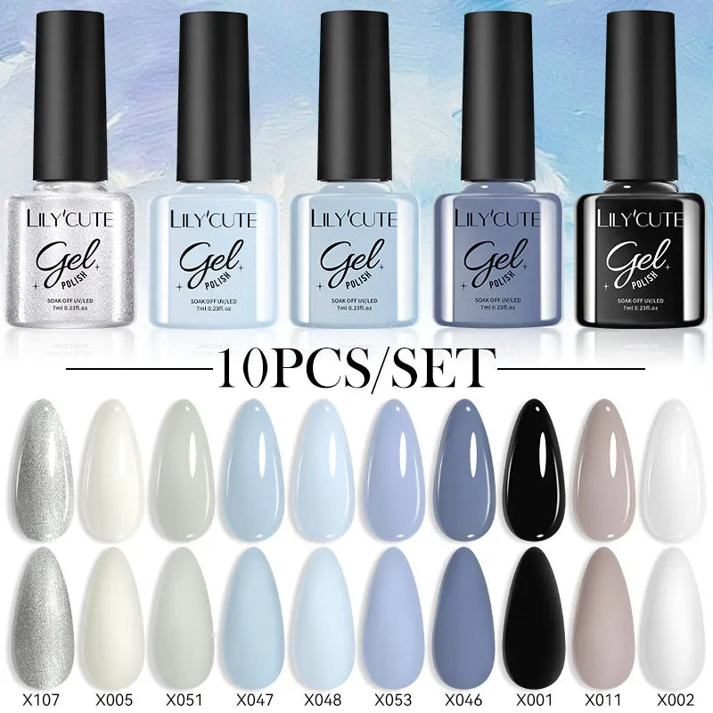 LILYCUTE 10PCS Gel Nail Polish Set, Brown Earth & Coffee Color Series, Semi-Permanent UV LED Soak Off Nail Gel