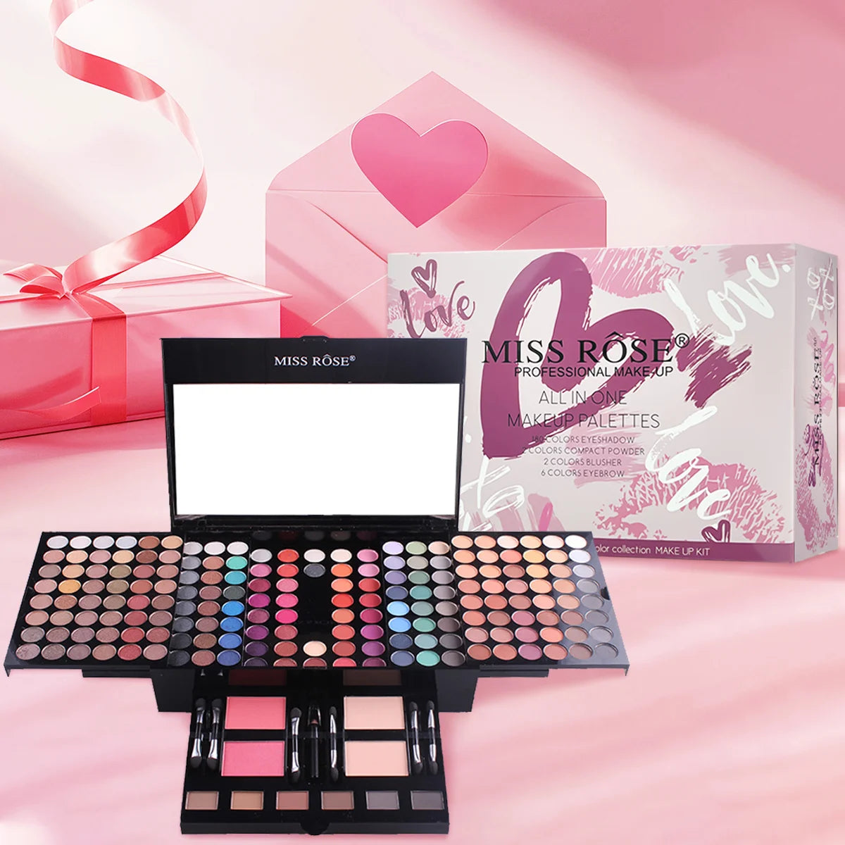 MISS ROSE 142-Color Eyeshadow, 3-Color Blush, 3-Color Eyebrow Powder Makeup Set