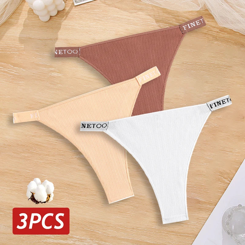 3PCS Cotton Brazilian Panties Set – Sexy Low-Waist Bikini Underwear for Women