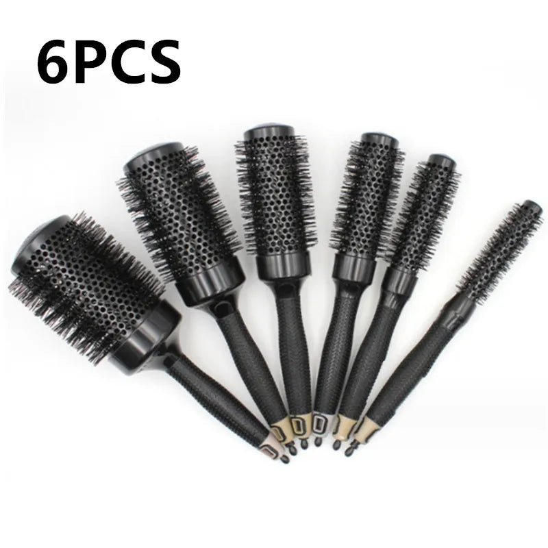 6pcs/set Black Boar Bristles Round Hair Comb