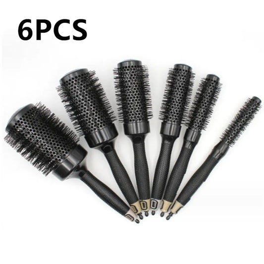 6pcs/set Black Boar Bristles Round Hair Comb