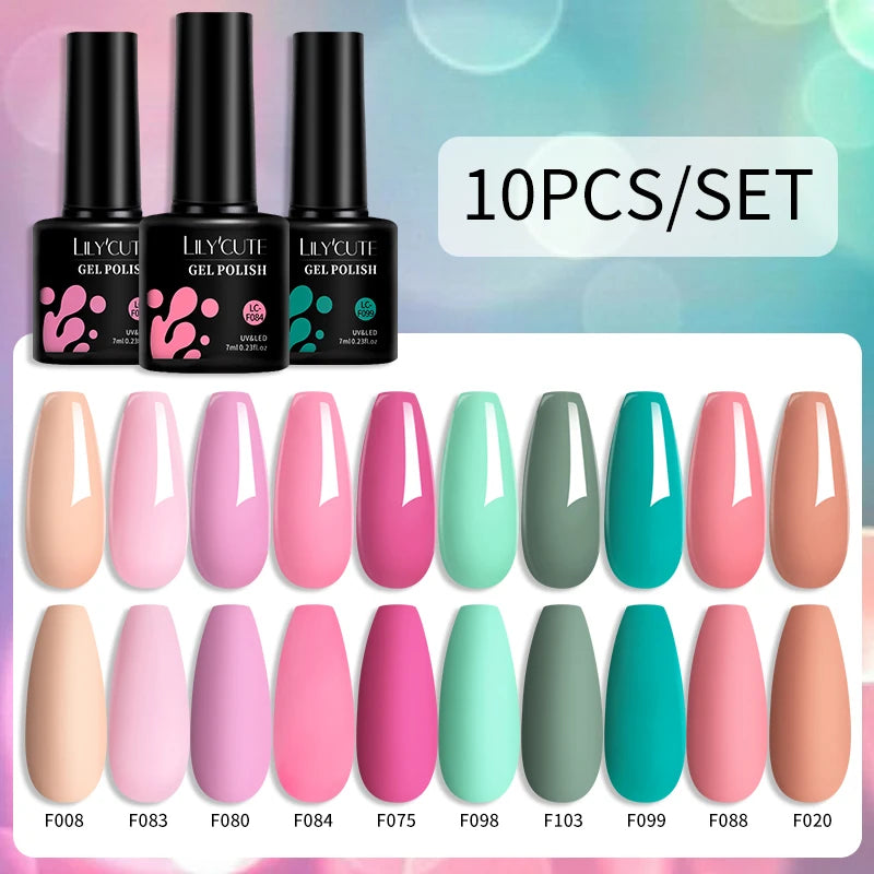 LILYCUTE 10PCS Gel Nail Polish Set, Brown Earth & Coffee Color Series, Semi-Permanent UV LED Soak Off Nail Gel