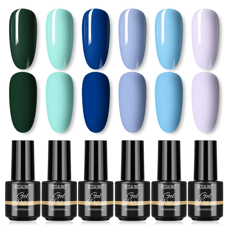 ROSALIND 6PCS Nail Gel Polish Set for Manicure & Nail Art Design, Soak Off Semi-Permanent UV Hybrid Varnish