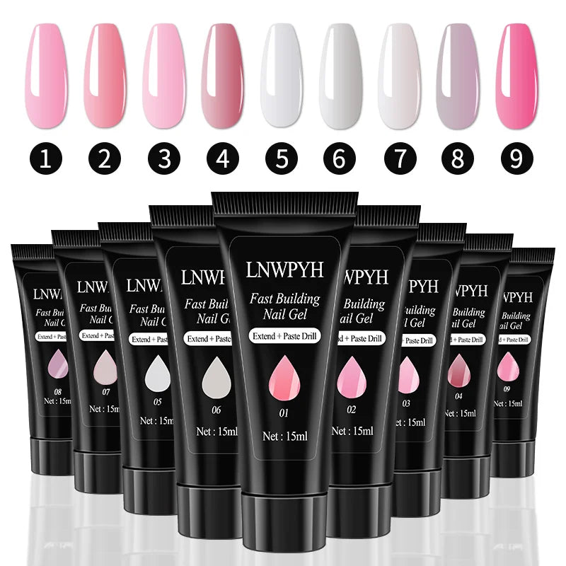Gel Nail Polish Set Poly Nail Gel Kit with Nail Lamp – Semi-Permanent Varnish & Professional Manicure Tools