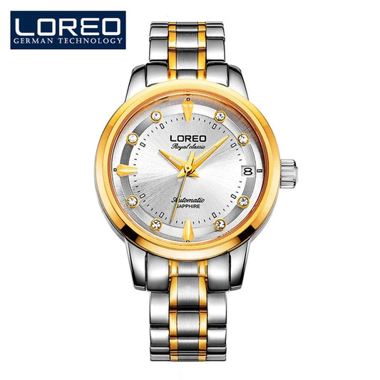 LOREO Sapphire Women's Fashion Automatic Mechanical Watch - Leather Band, Casual, Waterproof Wristwatch Gift