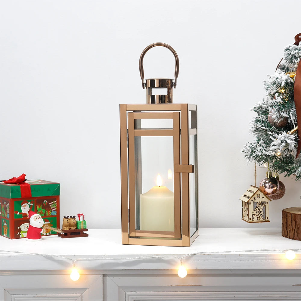 Stainless Steel Rose Gold Candle Holder Lantern