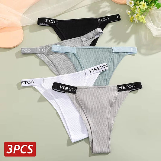 3PCS Cotton Brazilian Panties Set – Sexy Low-Waist Bikini Underwear for Women