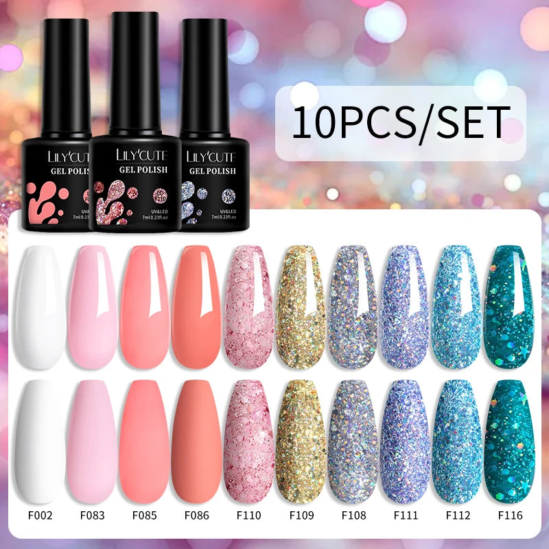 LILYCUTE 10PCS Gel Nail Polish Set, Brown Earth & Coffee Color Series, Semi-Permanent UV LED Soak Off Nail Gel